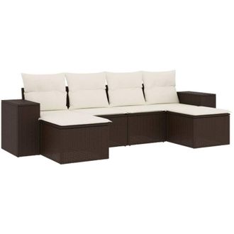 vidaXL Vidaxl - Set Sof&aacute;s De Jard&iacute;n 6 Piezas Y Cojines Rat&aacute;n Sint&eacute;tico Marr&oacute;n