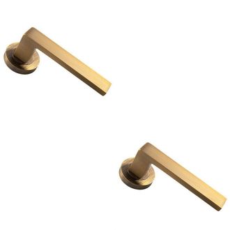 Loops 2x PAIR Straight Square Handle on Round Rose Concealed Fix Antique Brass in Metallics