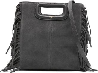 Maje Borsa a tracolla M con frange in pelle scamosciata - Grigio