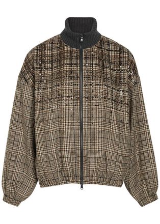 Brunello Cucinelli Padded Houndstooth Alpaca-blend Bomber Jacket - Beige - 38 (UK6 / XS)