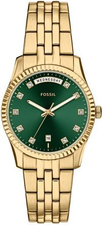 Fossil Scarlette Crystal Marker Bracelet Watch, 34mm in Gold at Nordstrom