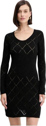 Twinset Korte Treeblend garen jurk met ruitpatroon - Dames - Jurken - Zwart - Maat: XS Wol