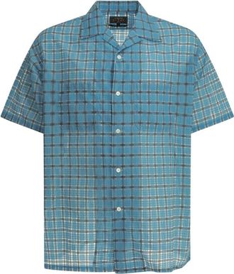 Beams Plus Open Collar Nylon Airy Plaid Shirt - Heren - Korte mouwen Overhemden - Blauw - L - Nylon - Overhemden