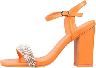 Menbur Sandaal met Strass Details - Dames - Sandalen met hakken - Oranje - 36 EU - Leer - Schoenen