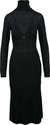 Elisabetta Franchi Black Knit Midi Dress With High Turtleneck And Ribbed Detailing