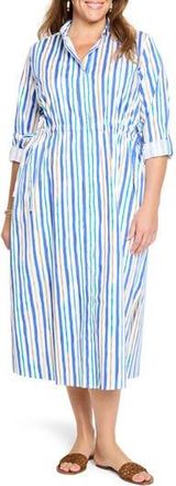 Nic+Zoe Jamie Oasis Stripe Long Sleeve Shirtdress in Blue Multi at Nordstrom Rack, Size 1X