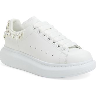 Alexander McQueen Oversized Crystal Embellished Sneaker in White/Crystal at Nordstrom, Size 8Us