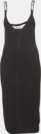 Off-white Black Rib Knit Logo Strap Fitted Short Dress