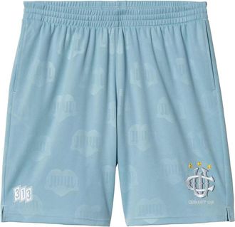 Carhartt Work in Progress Korte Broeken, Heren, Blauw, L, Grafische geborduurde elastische taille shorts