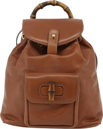 Gucci Vintage Bamboo Leather Brown Leather Backpack Bag (Pre-Owned)