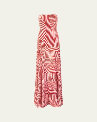 Silvia Tcherassi Muriel Strapless Striped Drop-Waist Maxi Dress