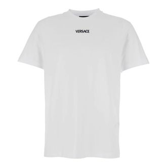 Versace T-Shirts, male, White, Size: XL Logo-Embroidery Crew-neck T-Shirt