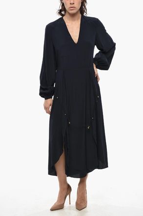 Stella McCartney Maxi Silk Crepe de Chine Dress With Long Sleeves Stella McCartney