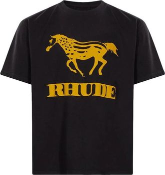 Rhude Dinero Tee - Heren - T-shirts - Zwart - XS - Katoen - Tops