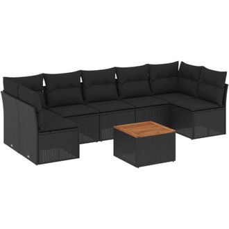 vidaXL Set De Sof&aacute;s De Jard&iacute;n 8 Piezas Y Cojines Rat&aacute;n Sint&eacute;tico Negro Vidaxl
