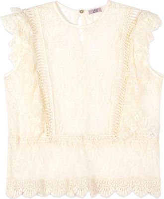 Oltre Kantentop met ruches - Dames - Tops zonder mouwen - Wit - M - Katoen - Tops