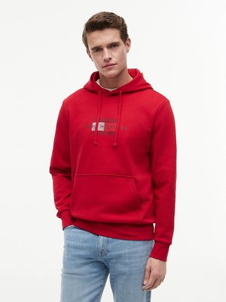 Tommy Hilfiger Mens Script Flag Logo Hoodie - Red - XXL