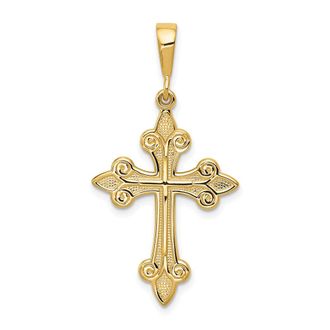 Diamond2Deal 10k Yellow Gold Fleur de Lis Cross Pendant