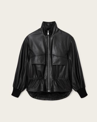 AllSaints Leather Flor Leather Jacket, Size: UK 14/US 10