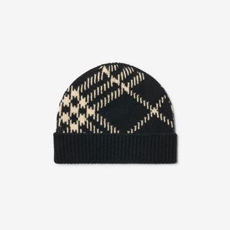 Burberry Check Cashmere Blend Beanie