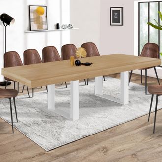 IDMarket Mesa De Comedor Extensible Phoenix 6-12 Personas Madera Y Blanco 200-300 Cm