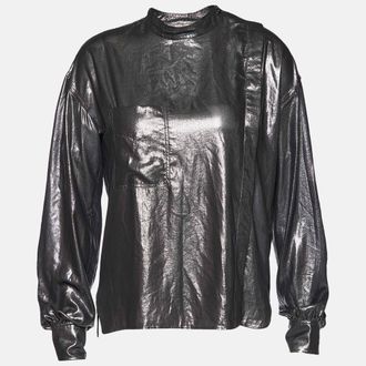 Isabel Marant Etoile Silver Synthetic Asymmetric Button Front Top