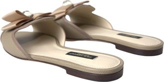 Dolce & Gabbana Womens Beige Logo Pearl Flats Sandals Slides Shoes Leather