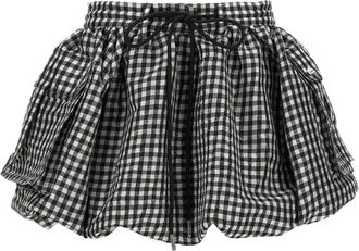 Ganni Rokken, Dames, Veelkleurig, S, Katoen, Crinkled Check Mini Bubble Rok