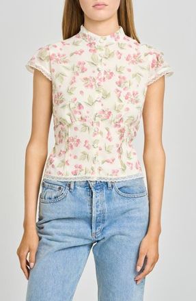 Wayf Talia Floral Button-Up Top in Garden Raspberry at Nordstrom, Size X-Large