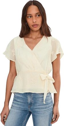 Liverpool L.A. Short Sleeve Wrap Front Woven Top With Tie Womens Clothing Cream : LG, Lyocell/Nylon