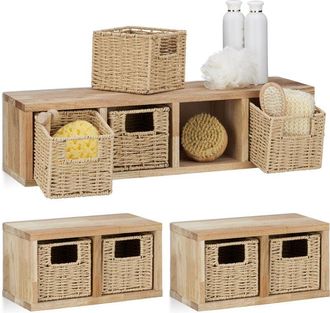 Relaxdays Juego De 3 Estanter&iacute;as De Pared De Nogal, Sistema De Estanter&iacute;as, 1 Grande Y 2 Peque&ntilde;as, Para Ba&ntilde;o, Cocina Y Sal&oacute;n