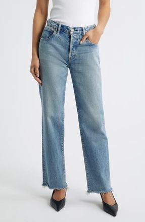 Moussy Vintage Sebring Frayed Straight Leg Jeans in Light Blue at Nordstrom, Size 23
