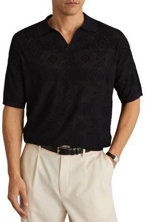 Reiss Banks Johnny Collar Textured Polo Sweater in Navy at Nordstrom Rack, Size X-Large