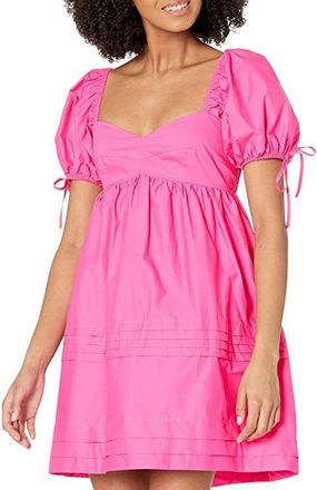 English Factory Pleated Detail Puff Sleeve Mini Dress Womens Dress Pink : SM, Cotton/Polyester
