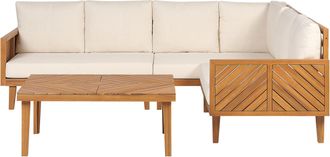 Beliani Conjunto De Jard&iacute;n Esquinero 4 Plazas De Madera De Acacia Clara Beige Claro Cojines Baratti