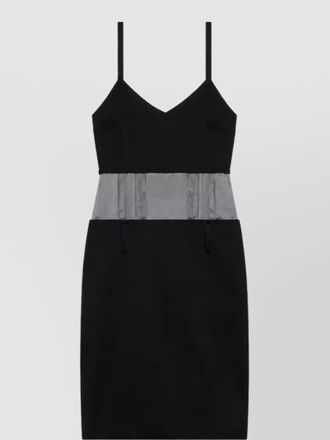 Marni wool draped pleated v-neck spaghetti-strap mini dress