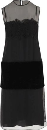 Ferragamo Black Lace Inlay Sleeveless Dress