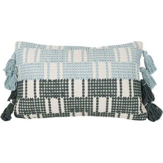 Foreside Home And Garden Hand Woven Tasseled Lumbar Pillow Turquoise Cotton With Polyester Fill in Blue at Nordstrom, Size Medium