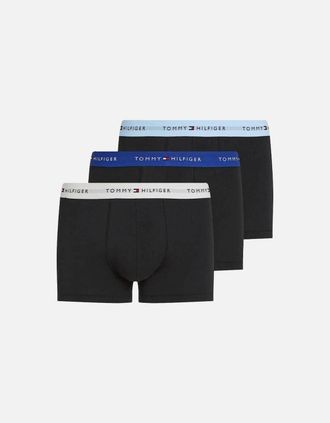 Tommy Hilfiger Mens Tommy Hilfiger 3-Pack Signature Cotton Boxer Trunks, Black/Blue/Light Cast - Size: 32/33/32