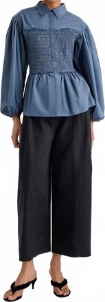Merlette Sabina Smocked Puff Sleeves Top In Indigo