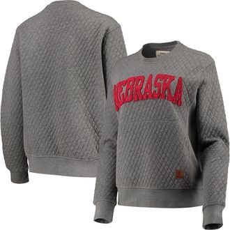 Pressbox Womens Pressbox Heather Charcoal Nebraska Huskers Moose Quilted Pullover Sweatshirt in Heather Gray at Nordstrom, Size Small