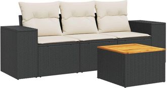 vidaXL Juego De Sof&aacute;s Jard&iacute;n 4 Pzas Con Cojines Rat&aacute;n Sint&eacute;tico Negro Vidaxl