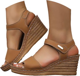 Generic Platform Wedge Sandals for Women 2026 Dressy Summer Casual Open Toe Low Heel Ankle Strap Platform Sandals for Office Work Breathable Casual Vacation S