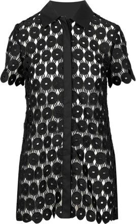 Erika Cavallini Semi Couture Zwart Macram&eacute; Puntkraag Korte Mouw - Dames - Shirt Kleedjes - Zwart - M - Katoen - Kleedjes