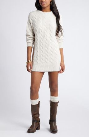 BP. Cable Long Sleeve Sweater Dress in Beige Oatmeal Light Heather at Nordstrom, Size Xx-Small