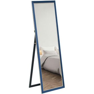 HOMCOM Espejo De Cuerpo Entero 150x50 Cm Espejo De Pie O De Pared Con Marco En Terciopelo Y Soporte Para Sal&oacute;n Dormitorio Azul - Homcom