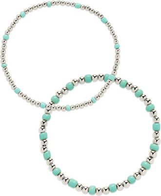 Sterling Forever Misty Beaded Stretch Bracelet Set of 2