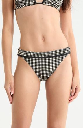 Sanctuary Banded Smocked Hipster Bikini Bottoms in Black/cream at Nordstrom, Size X-Large