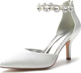 Generic Women Heels Wedding Bridal Stiletto Shoes Pointed High Heel Pumps Satin Pointy Wedding Evening Dress Shoes 8Cm,Ivory,10 UK