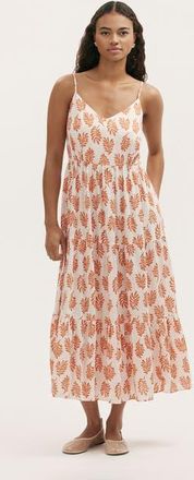 Finery Emmie Cotton Strappy Midi Tiered Dress in Ivory Woodblock at Nordstrom, Size 18